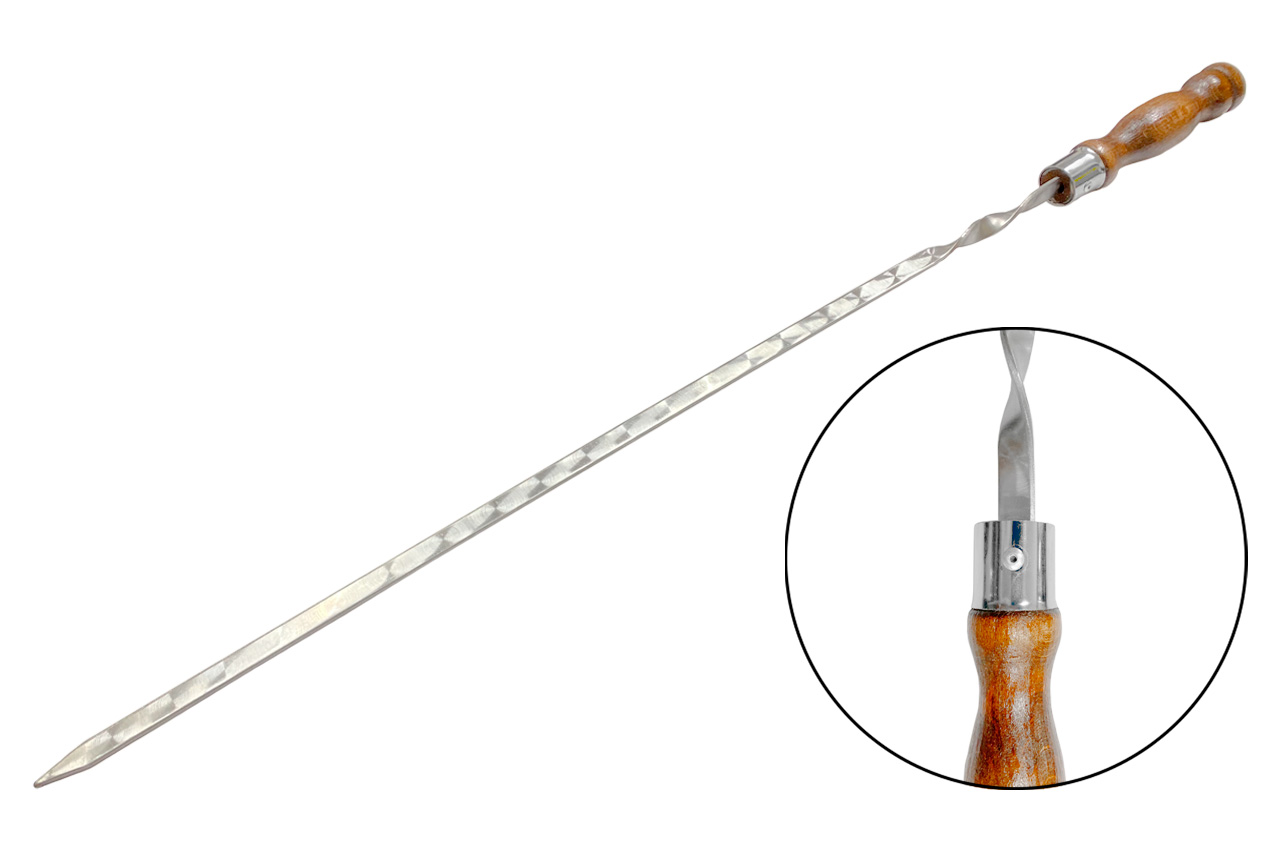 Шампур KS-UKR - 740 x 12 х 3мм (Циліндр) плоский дерев'яна лакована ручка (6262)